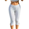 thumbnail image 2 of Cagogo Women's High Waisted Capri Pants Stretch Polka Dot Casual Leggings Active Shorts Summer Vacation Beach Travel Workout Trousers, White M, 2 of 7