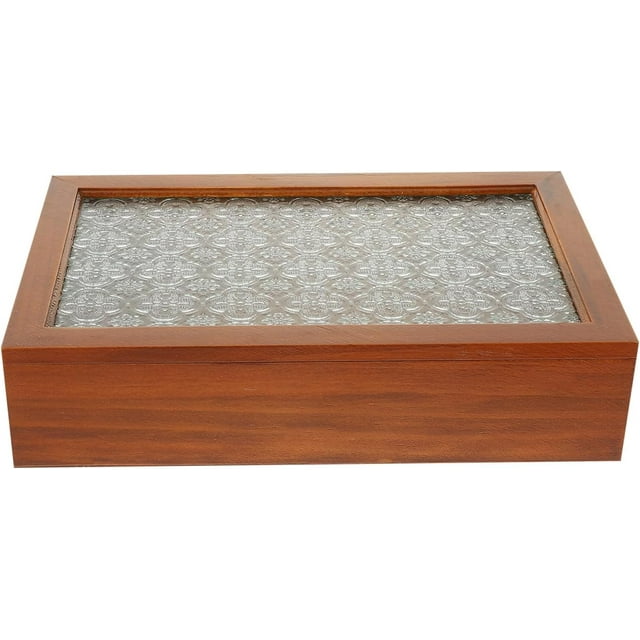 LIFKOME Wooden Box with Glass Lid, Jewelry Keepsake Storage Box Vintage Wooden Case Desktop Jewelry Tray Trinket Holder for Key Beads Key Cosmetics Small Items