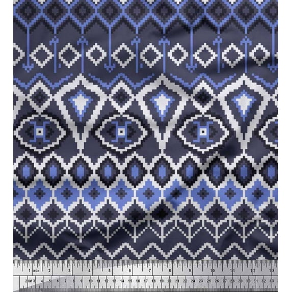 Soimoi Crepe Silk Fabric Aztec Geometric Print Fabric by The Yard 42 Inch Wide