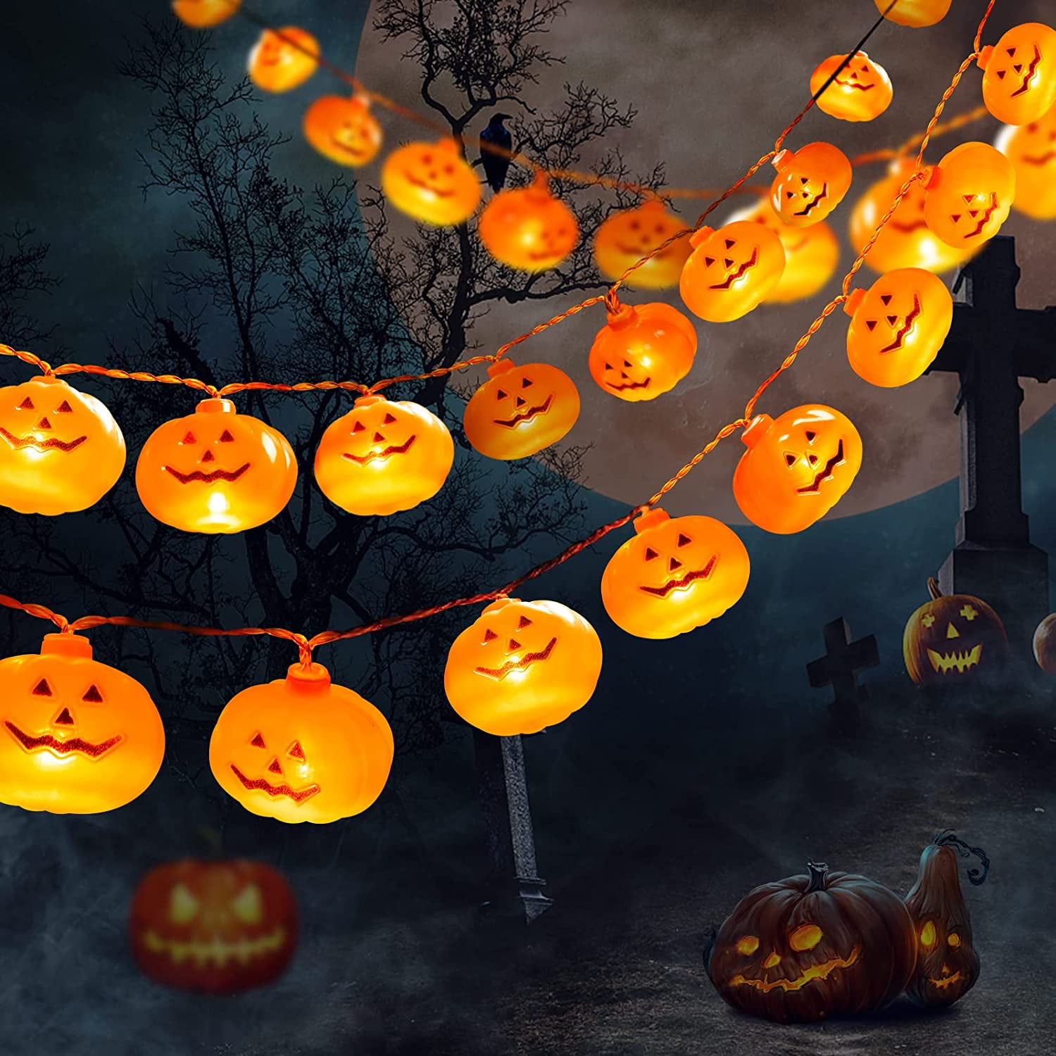 20-Lights LED Halloween String Light, Pumpkin Light for Festival Decoration The Holiday Aisle