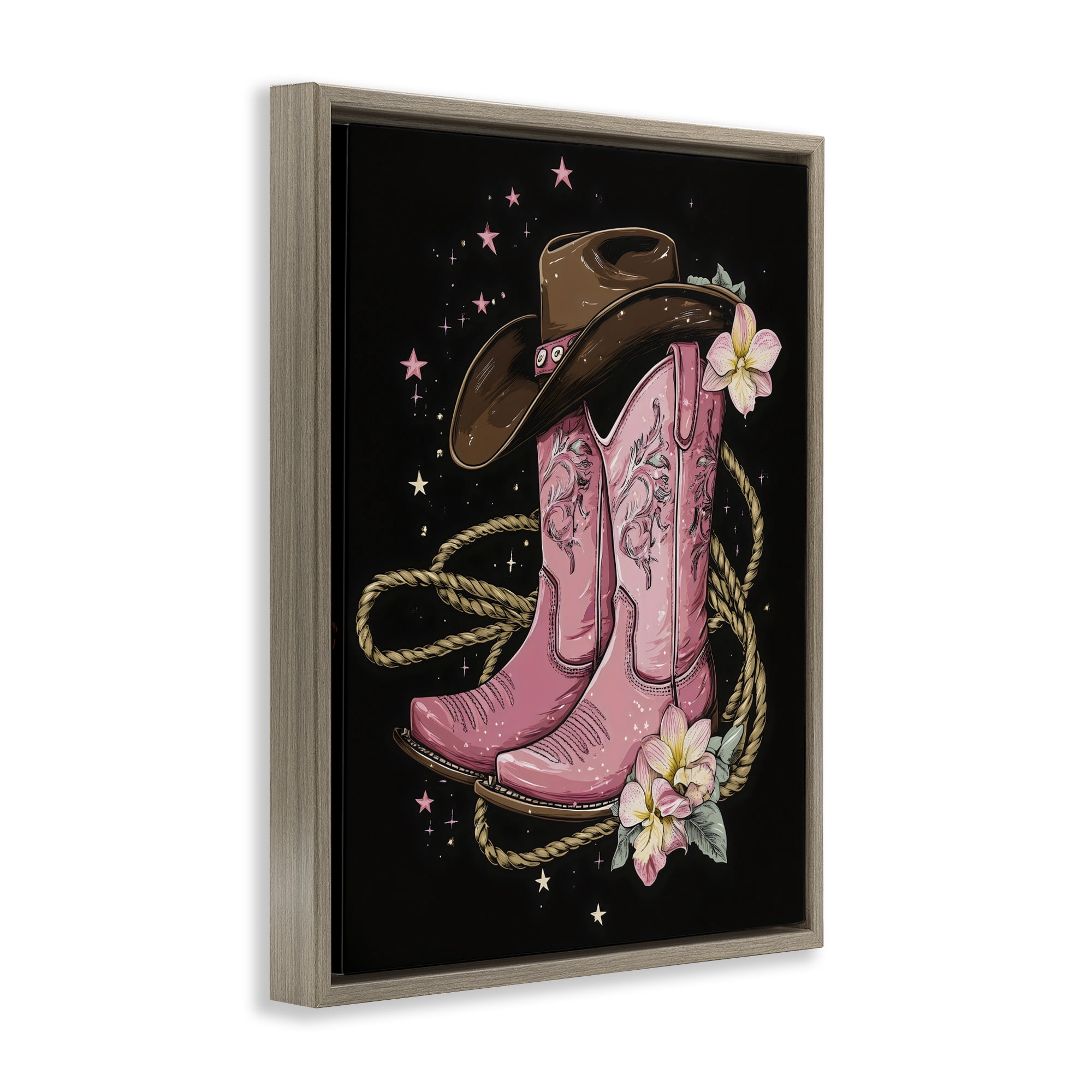 Stupell Industries Western Chic Pink Boots Brown Framed Floater Canvas Wall Art, design by Creative Studio