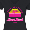 thumbnail image 4 of Inktastic Summer Enjoy the Sunshine Miami Beach Florida in Pink Women's V-Neck T-Shirt, 4 of 5