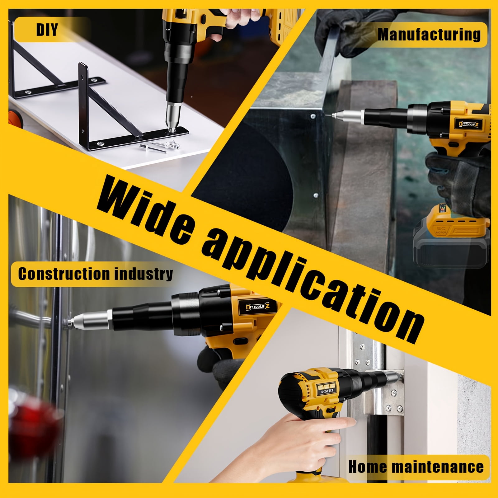 Pop Rivet Gun For 20V Battery, Cordless Rivet Tool With 3 Size (1/8", 5/32", 3/16") Aluminum Rivets, Brushless Motor Rivet Gun Kit Nose Piece（NO  Battery）