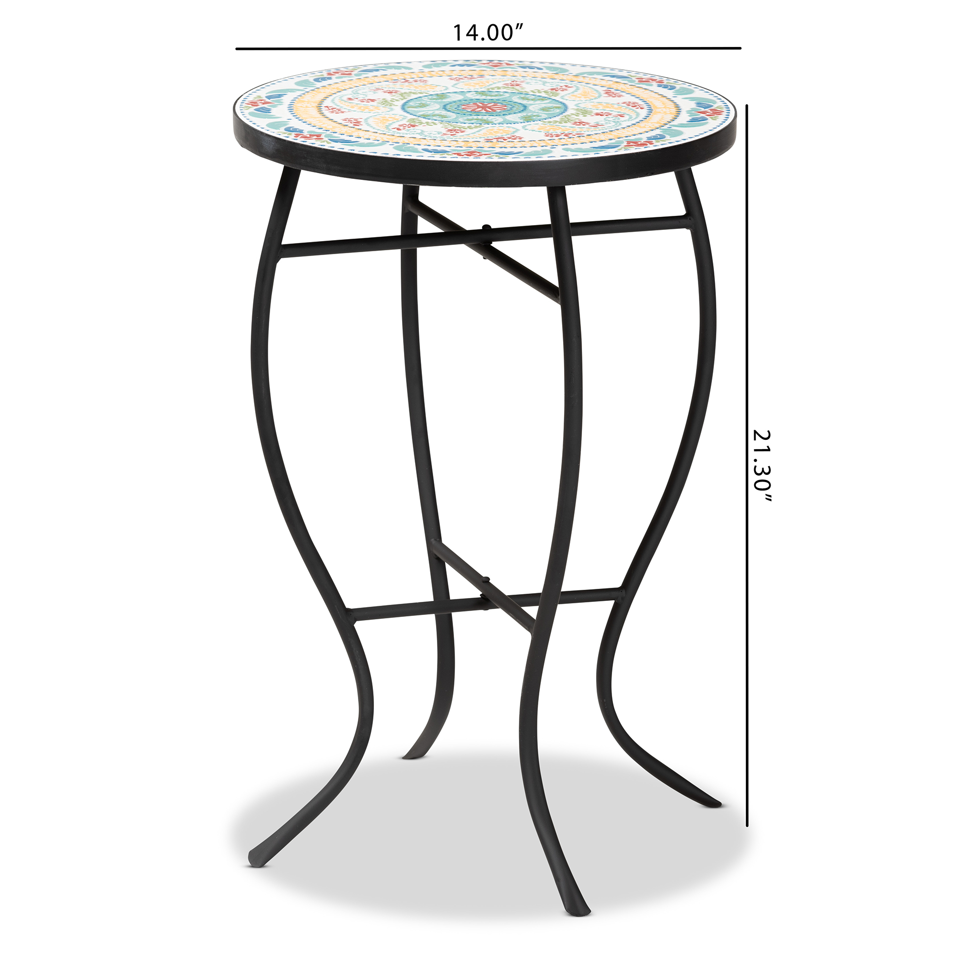 Baxton Studio Gaenor Modern and Contemporary Black Metal and Multi-Colored Ceramic Tile Plant Stand