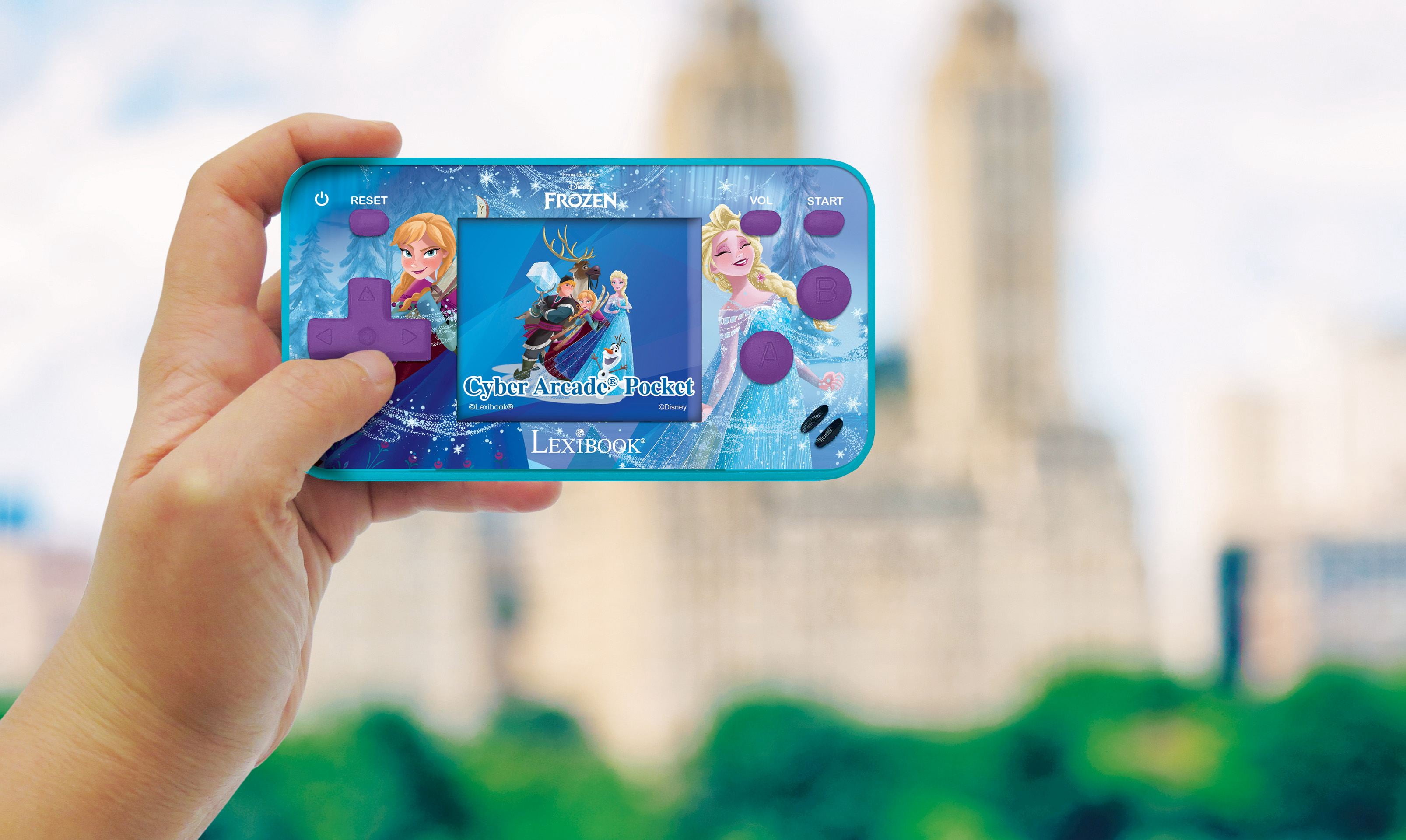 Lexibook Frozen Arcade Pocket Portable Gaming Console, 150 Games, LCD, Battery Operated, Purple / Blue