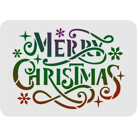 1pc Merry Christmas Words Stencils Template 29.7x21cm/11.6x8.3 inch Plastic Christmas Snowflake Star Drawing Painting Stencils Rectangle Reusable Stencils for Painting and DIY Projects