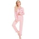 thumbnail image 2 of Conjunto de pijama SWOMOG para mujer de manga larga con botones, color rosa, 2 of 6