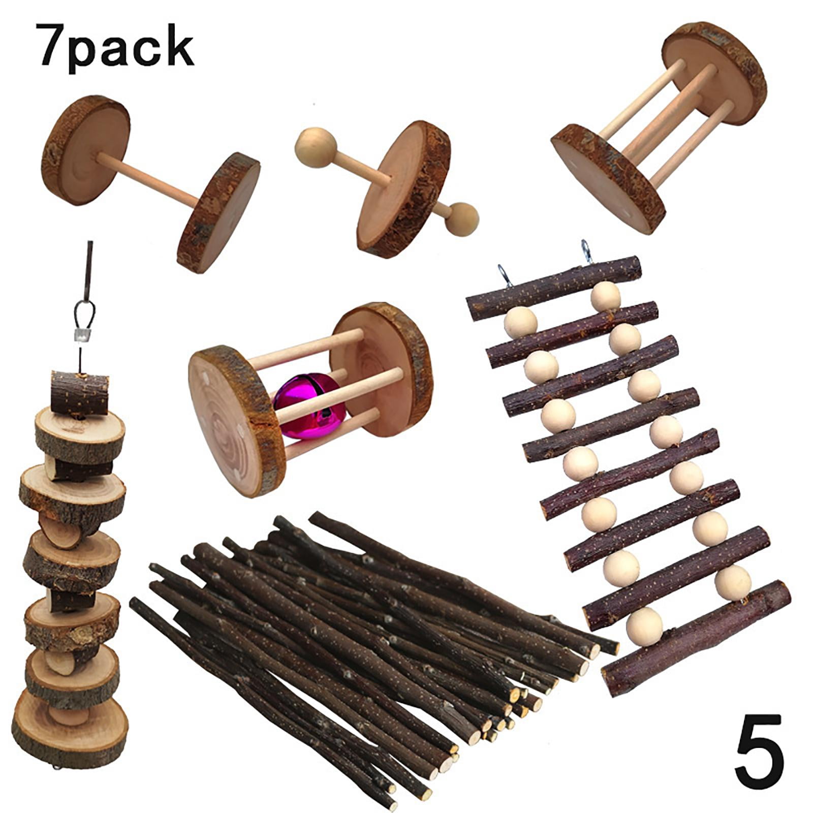 EHJRE Guinea Pig Toy Bunny Toy,Chinchilla Snacks Toys,Hamster Chew Toy,Natural Wood Dumbells for Gerbil,Hamster,Rabbit,Small Animal Molar Accessories , D D