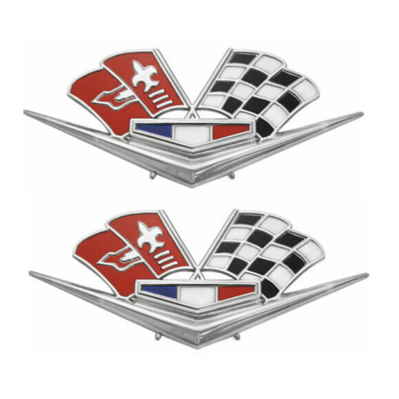 Trim Parts Front Fender 327/409 X-Flag Emblem Set 1962-1963 Impala and Bel Air