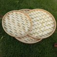 thumbnail image 5 of Happy Date 1 Pack Handmade Bamboo Woven Basket Tray, Flat Wicker Round Fruit Basket Woven Food Storage Shallow Tray Decorative Serving Tray Wall Hanging Baskets for Breakfast, Snacks, 5 of 8