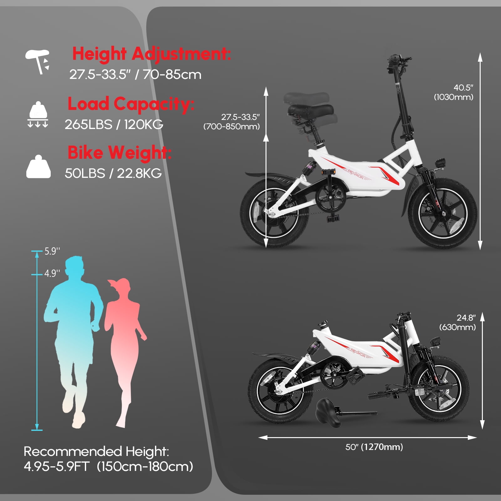 PEXMOR 14" Electric Folding Commuter Bicycle for Adults, 350W