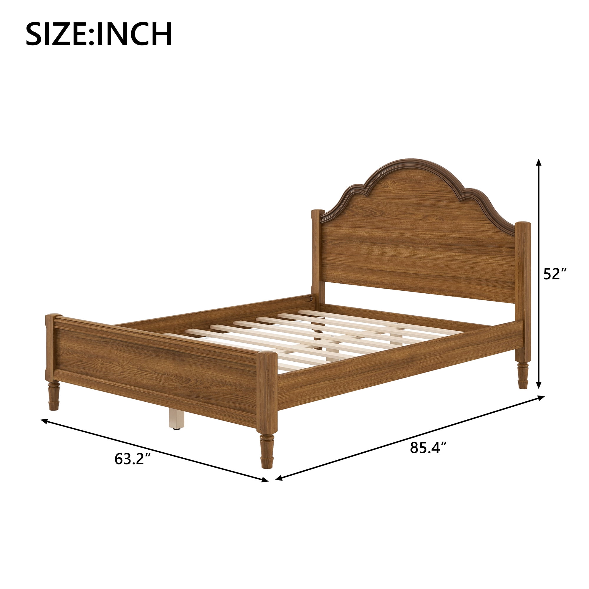 Euroco Wood Queen Size Platform Bed with Headboard, No Spring Box Needed, Walnut