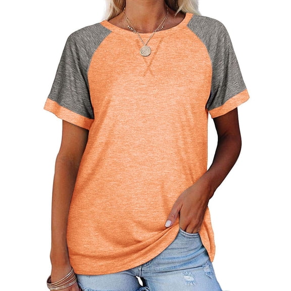 Short Sleeved Summer Women Patchwork Color Block Raglan Shirt Tops