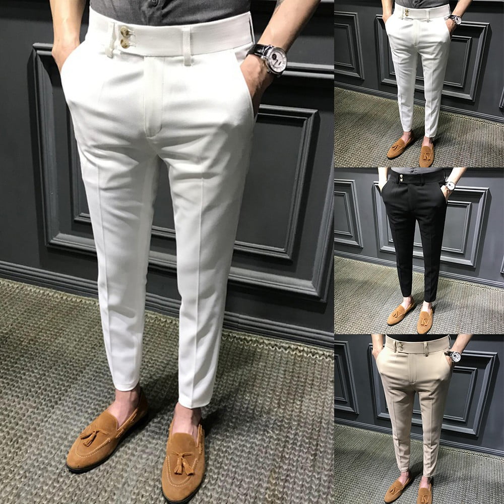 2023 Men Slim Fit Business Dress Pants Ankle Length Streetwear Suit Trousers  | eBay