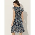 thumbnail image 4 of Vestido de Volantes Fruncidos con Cuello En V y Mangas con Volantes Allegra K Azul Oscuro S, 4 of 5