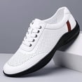 thumbnail image 2 of Men's Perforated Leather Walking Shoes Breathable Non Slip Cushioned Sole Lace Up Casual Daily Sneakers, 2 of 6