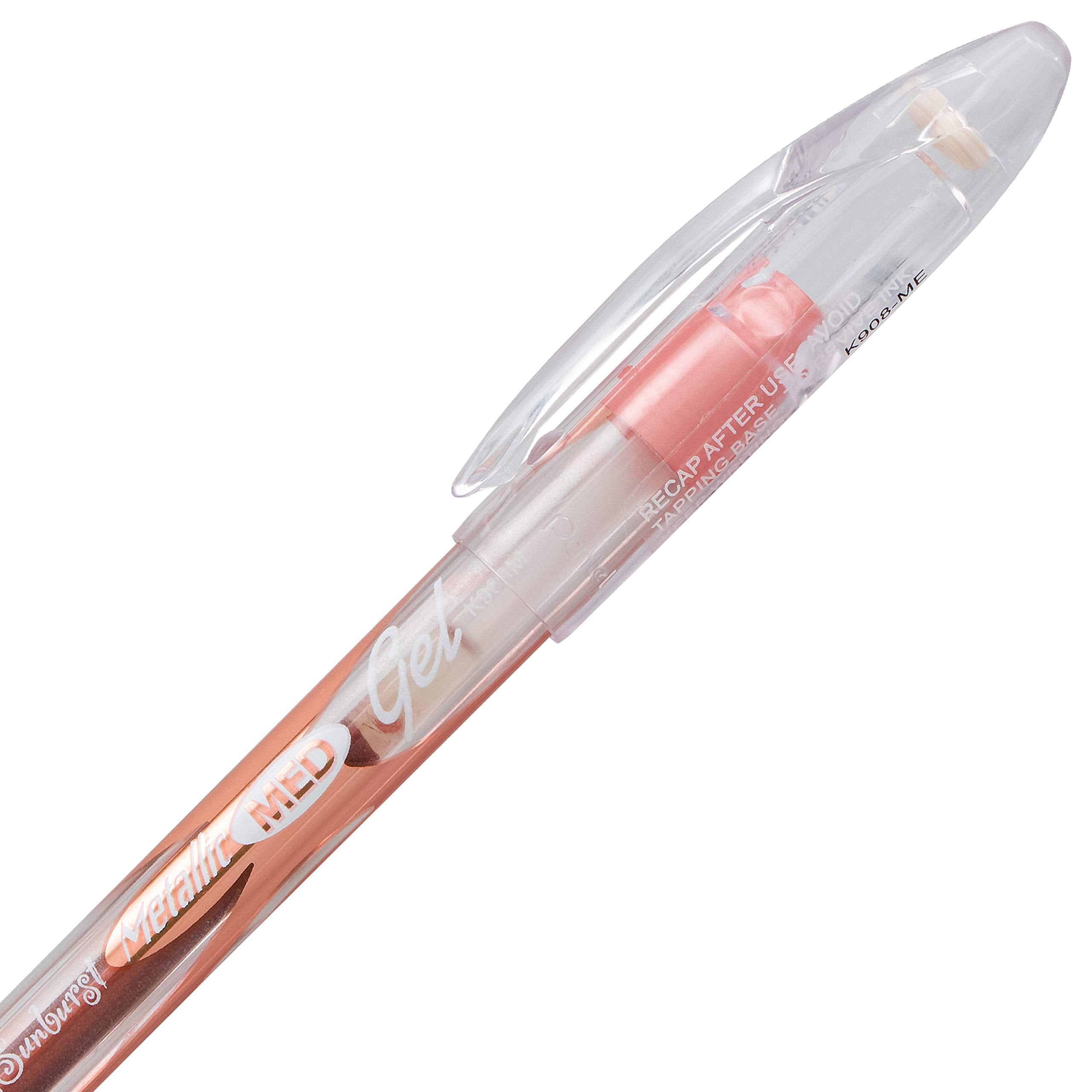Pentel Sunburst Metallic Gel Pen, 0.8mm Tip Writes 0.4mm Line, Bronze/Transparent Barrel Bronze Ink, Box of 12 (K908-ME)