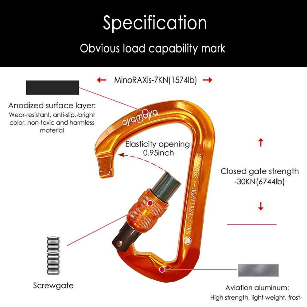 [2 Pack] 30KN Auto Locking Carabiners Aluminum Lightweight D-ring Outdoor Buckle for Climbing Belaying Rappelling Rescue IClover