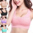 thumbnail image 2 of HEVIRGO Wide Shoulder Strap Yoga Bra U-Shaped Back Wireless Sport Fitness Lace Push Up Stretchy Bra for Jogging,Black XL, 2 of 10