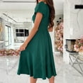 thumbnail image 3 of Women's Solid Elegant V Neck Waist Sleeve Large Hem Dress Pleated Dress for Women Summer Elegant Dress Prelude Dress Tunic Dress Summery Dresses Dresses Casual Fall Casual Dresses for Women Summer, 3 of 6