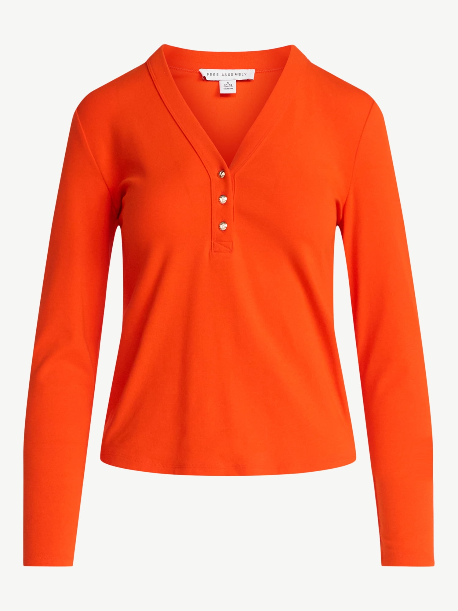 Free Assembly Women's V-Neck Henley with Long Sleeves, Sizes XS-XXL