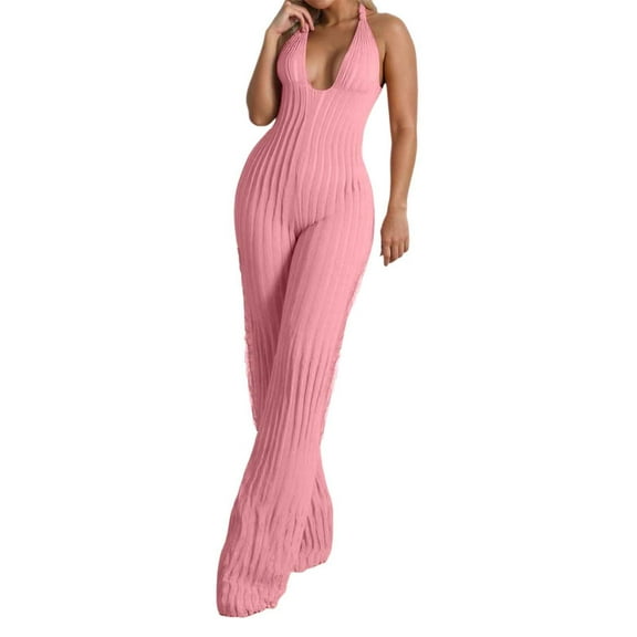 Women's Summer Casual Jumpsuit Sexy V Neck Pleated Wide Leg Long Pants Romper For Daily Wear Outing Work Party Comfortable Stylish Outfit