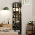 thumbnail image 2 of Narrow Bookshelf Tall Skinny Bookcase 6 Tier Storage Rack Rustic Corner Shelf Metal Frame Small Freestanding Bookshelves Industrial Display Stand for Bedroom, Living Room, Home Office, 2 of 9