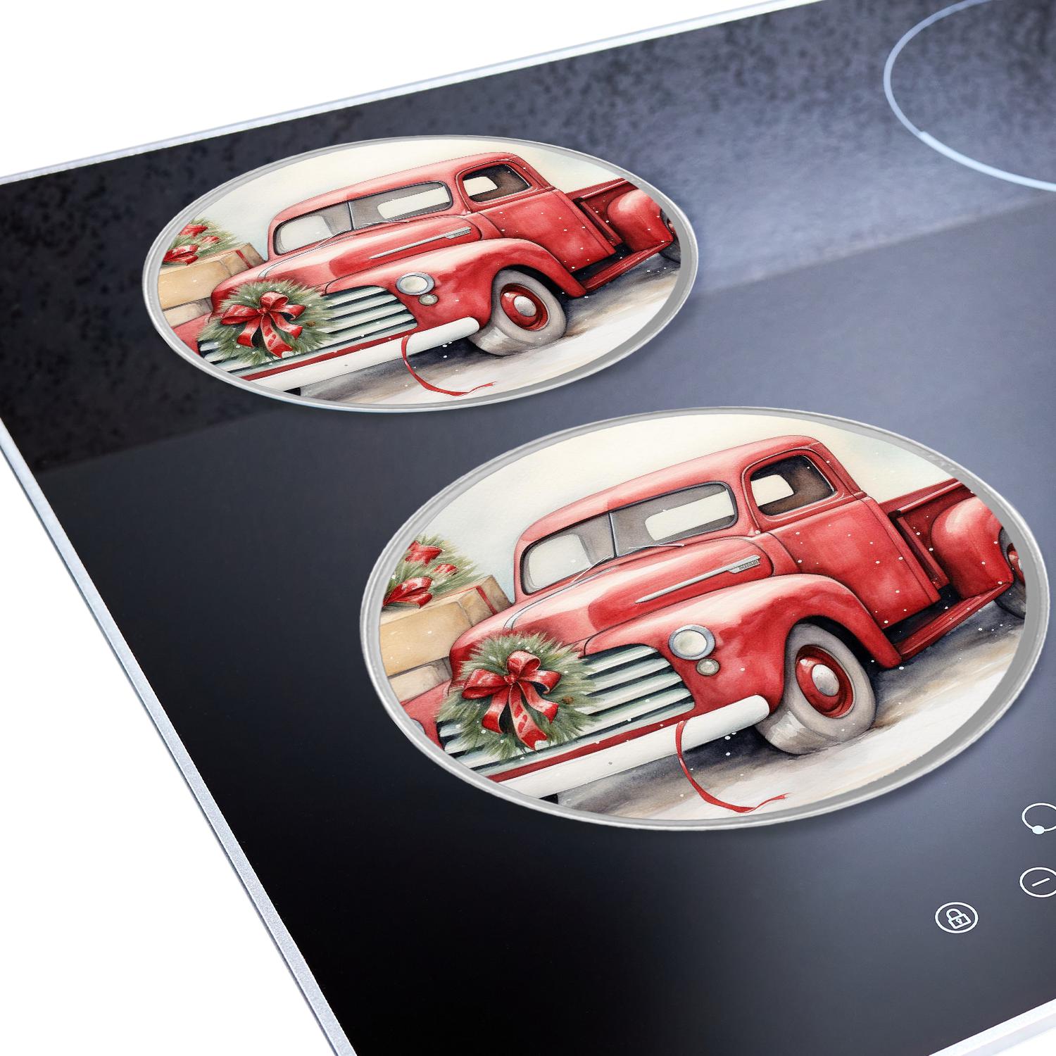 Decorative Stove Burner Covers 4 Pcs Metal Round Stove Burner Covers 8Inch And 10Inch for Home Decor Cooktop Decorative ,Blue Wooden Christmas Truck Poinsettia beautiful