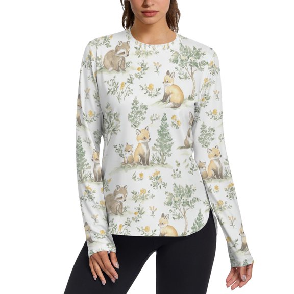 FORMRS Womens Long Sleeve Shirts UPF 50 Sun Protection Quick Dry Fishing Hiking Tops, Size S-2XL, Watercolor Forest Pattern