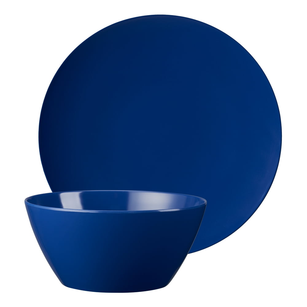 Mainstays 8 Piece Melamine Round Plate and Bowl Dinnerware Set, Blue