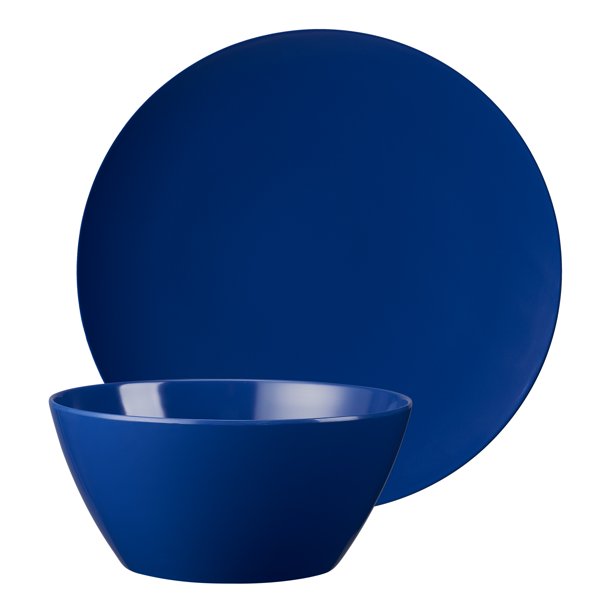 Mainstays 8 Piece Melamine Round Plate and Bowl Dinnerware Set, Blue