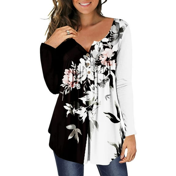 Womens Tunic Shirts Long Sleeve Open Button Loose Fit Pleated Blouse Tops