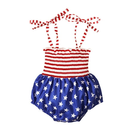 

Infant Sleeveless Romper Flag Print Celebrating Independence Day