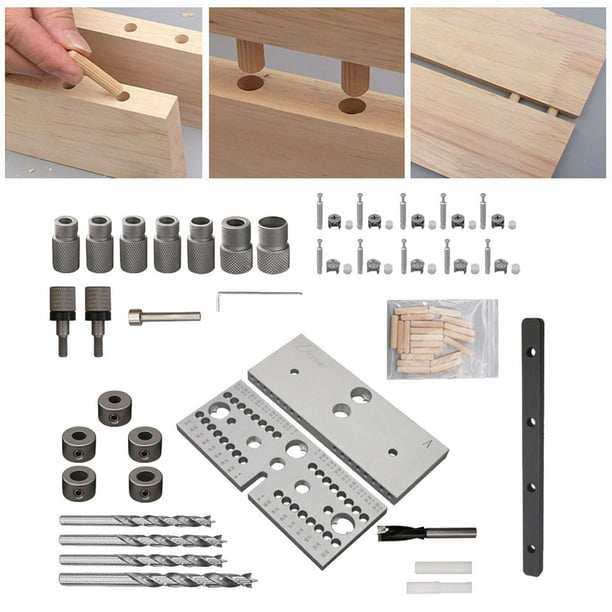 Kit de Plantilla Para Perforar Madera Shamjiam 3 en 1 Herramienta Perforadora Guía de Taladro de Espiga Profesional Plata