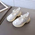 thumbnail image 2 of GiLiling Girls Dress Shoes Mary Jane Flats, Star Print PU Leather Shoes with Pearl Strap, Low Block Heel Princess Footwear for Party and Daily Wear (White, 4-4.5 Years), 2 of 6