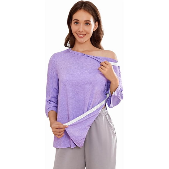 UTOURS Post Shoulder Surgery Shirts for Women Tear Away 3/4 Tops After Rotator Cuff Shirts Chemo Port Adaptive Clothing