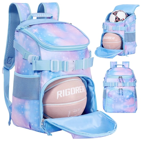 Basketball Backpack Women Fit Soccer Volleyball Baseball Football Sports Backpack Training Equipment Bag for Team -Sky Blue