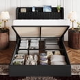 thumbnail image 5 of Amolife Full Size Lift Up Storage Platform Bed Frame with Velvet Built-in Charging Station Wingback Headboard, Black, 5 of 15