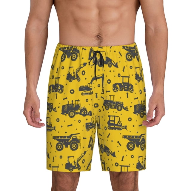 Balery Vintage Excavator Pantalones cortos de pijama de punto de algodón para hombre con cinturilla y bolsillos-Small
