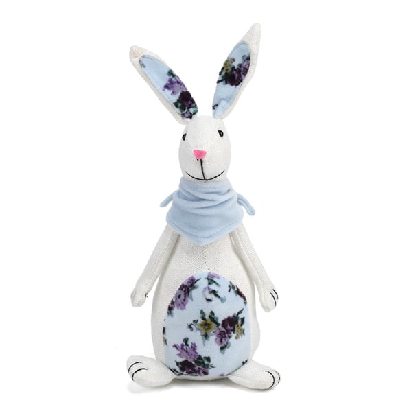 Bonito conejito de peluche de Pascua para muñeca con bufanda, muñecos de tela con patrón Floral, juguete para regalo, adorno para fiesta de vacaciones de primavera, cama esquí esquí Gafas de esquí