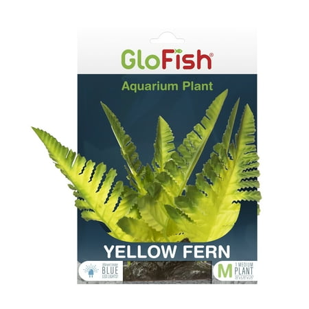 UPC: 0046798782780 | GloFish Yellow Fern Plant Aquarium Décor Green and Yellow Medium Fluorescent Under Blue LED Light