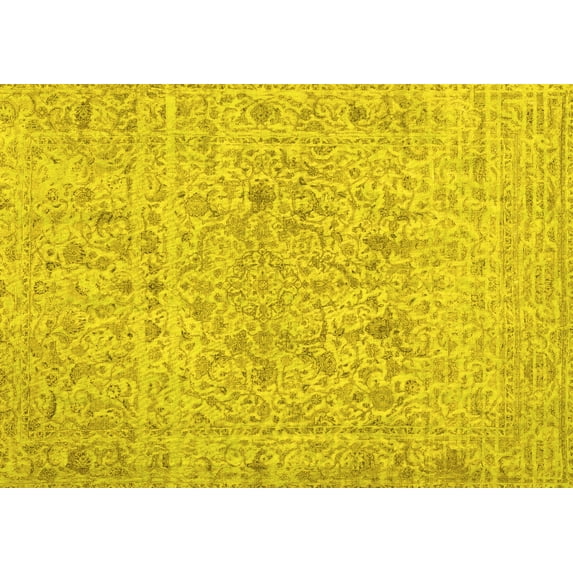 Ahgly Company Machine Washable Indoor Rectangle Abstract Yellow Contemporary Area Rugs, 5' x 8'