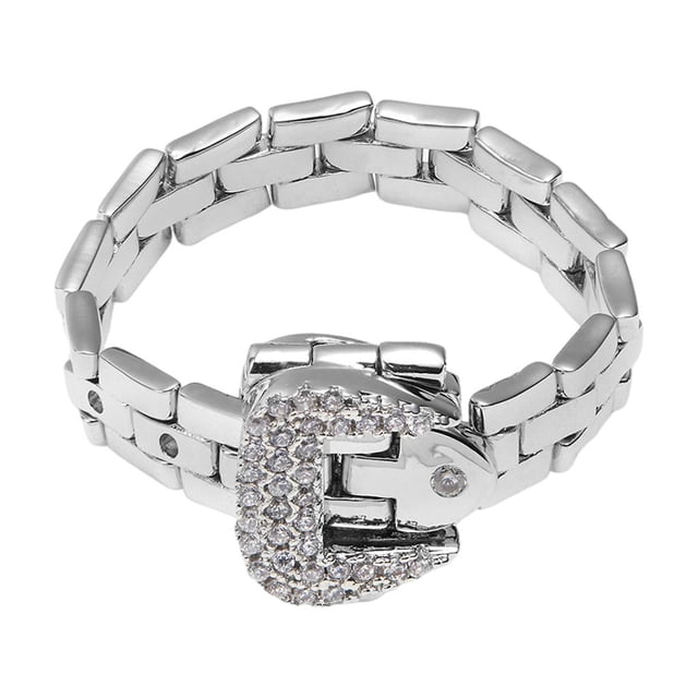 Diseño de hebilla de cinturón Anillos de articulación Anillos de vidrio ajustables para el Día de San Valentín Plata jinwen Anillos de cristal ajustables