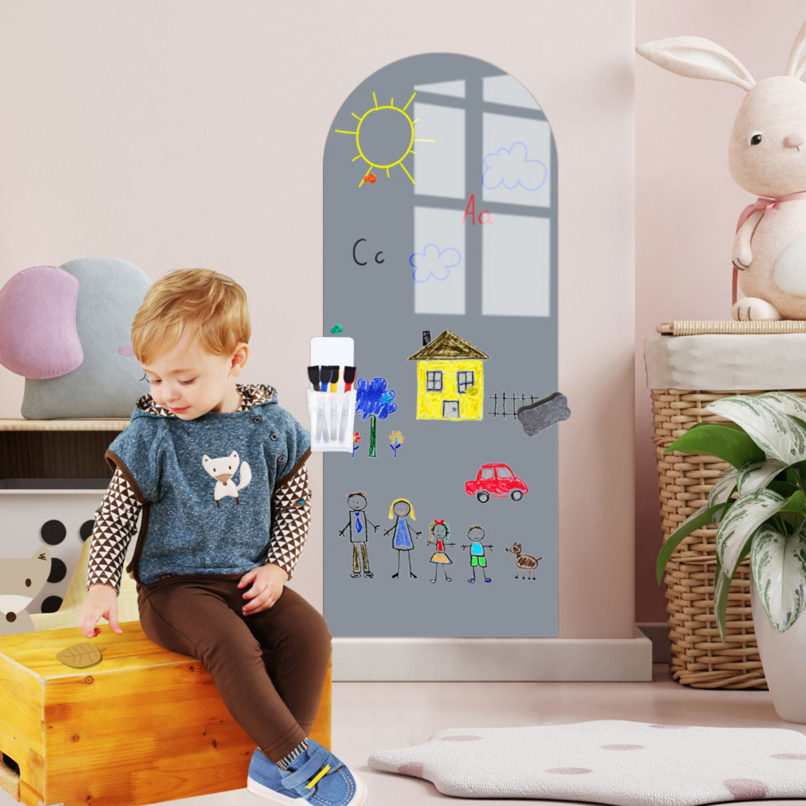 Magnetic Chalkboard Wall Arch Decal 40"x16" Contact Paper Peel and Stick for Walls Self Adhesive Magnetic Wall Board Sticker for Kid Black Chalk Board Wallpaper Roll