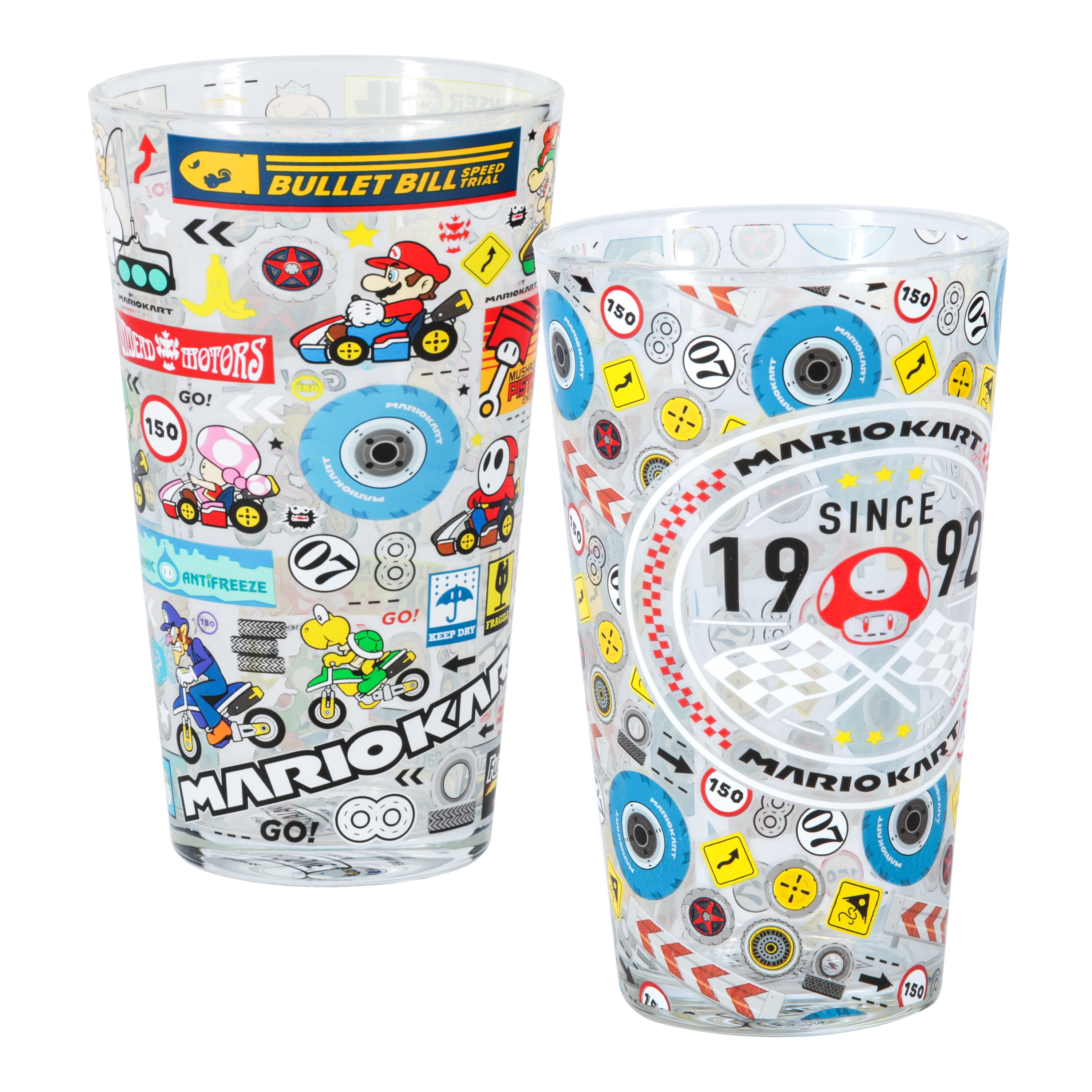 Paladone Mario Kart Inspired Drinking Glass Tumbler Cups Set of 2 Glasses