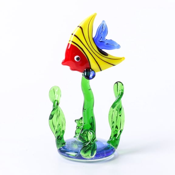 Hand Blown Glass Fish and Grass Figurines - Cute Mini Home Decor Accessories