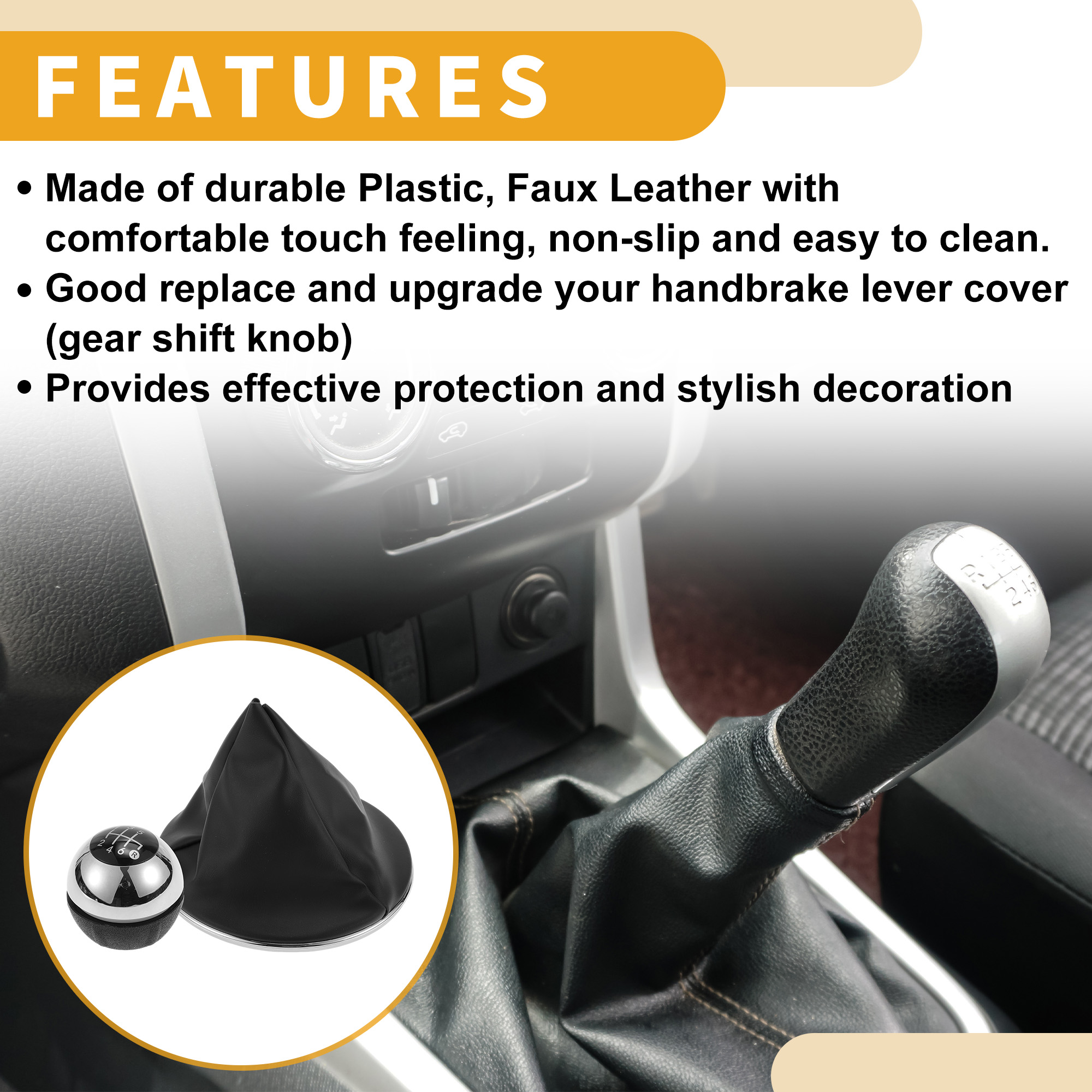 Unique Bargains 6 Speed Manual Gear Shift Knob W/ Cover - Stick Shifter Knob - for Fiat 500 2007-2014 Faux Leather 1 Pc