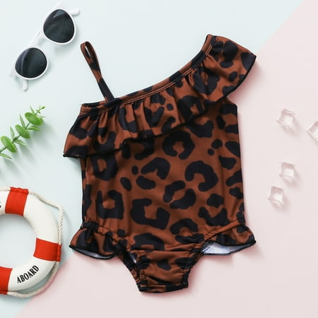 

EGNMCR Infant Baby Girls Swimsuit Toddler One-Piece Plaid Swimwear Beach Bikini Leopard Ruffles Bathing Suit Outfits - Summer Savings Clearance