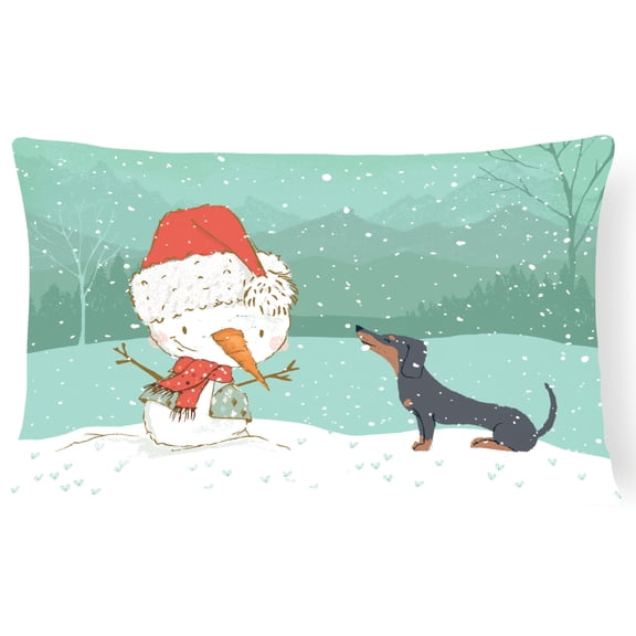 Carolines Treasures CK2083PW1216 Black Tan Dachshund Snowman Christmas Canvas Fabric Decorative Pillow  12H x16W