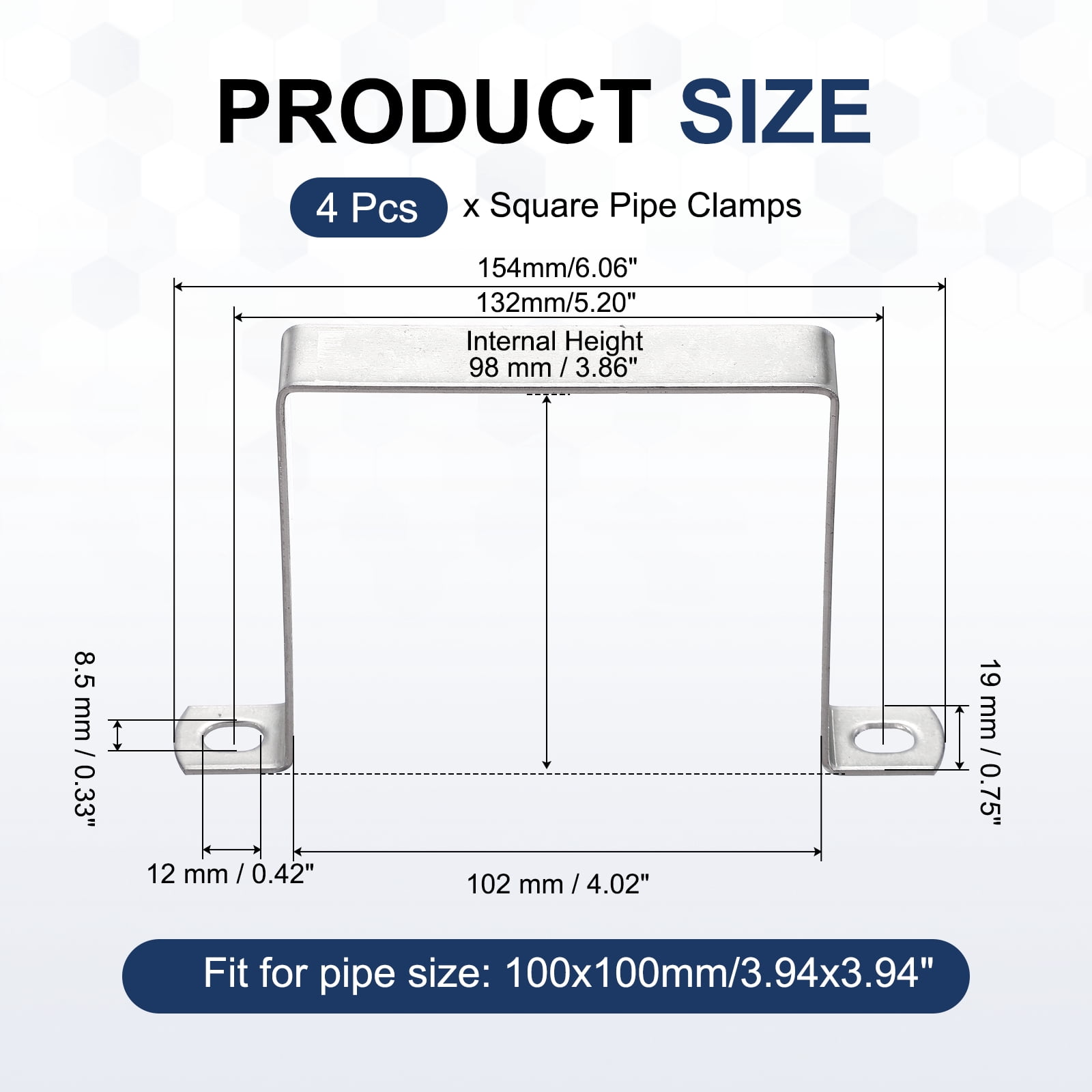 Uxcell 4pcs U Shaped Connector Bracket 3.9"x3.9" Carbon Steel Square Pipe Clamp Square Tube Buckle for Pipe Hose Cable Automotive Parts, Silver